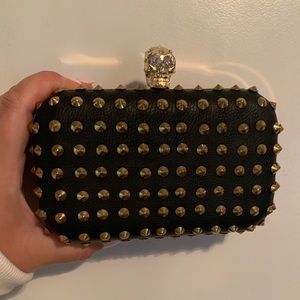 Cesca Faux Leather Studded Skull Clutch